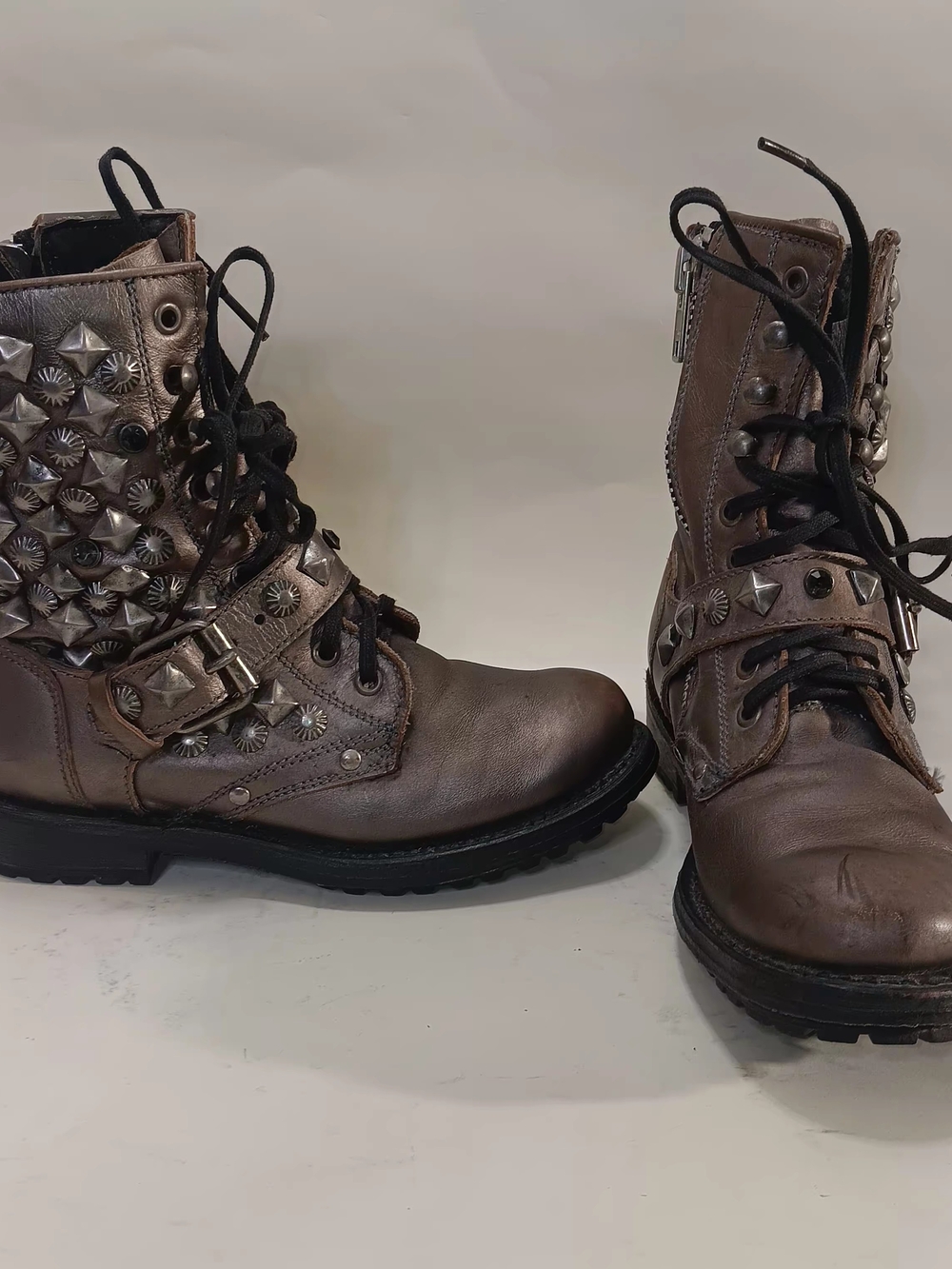 Ash Metallic Brown Studded Lace-Up Boots - Women